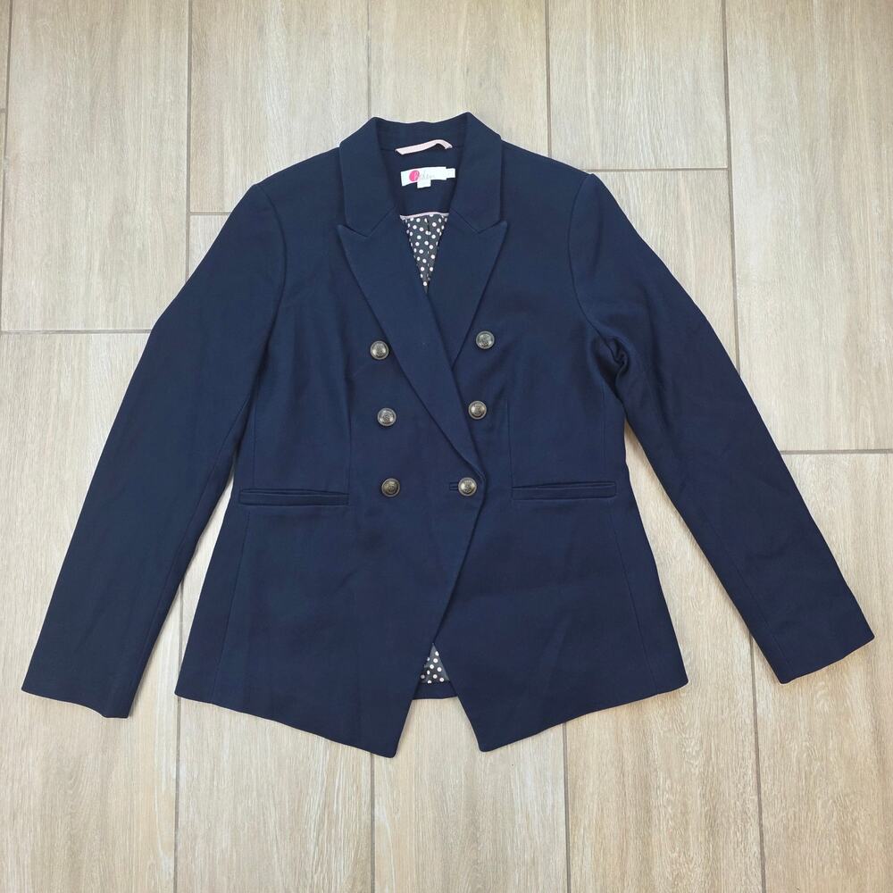 Boden Womens 12 Addlestone Double Breasted Blazer Navy Blue Cotton Polka Dot